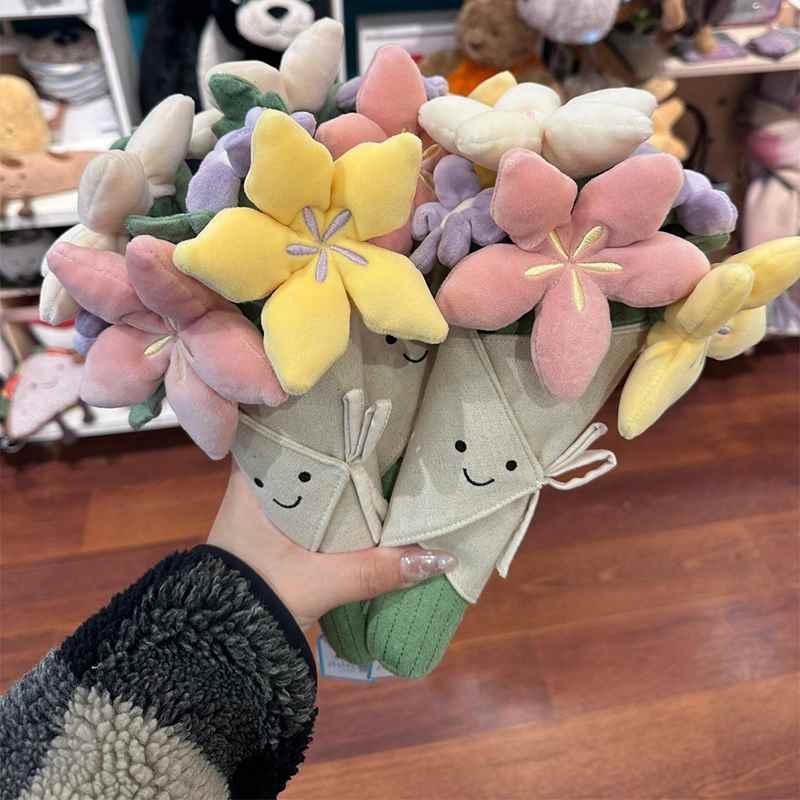 Simulated Tulip Flower Holding Bouquet Valentine's Mothers Day Gift Artificial Rose Flower Girls Christmas Plush Flower Bouquet