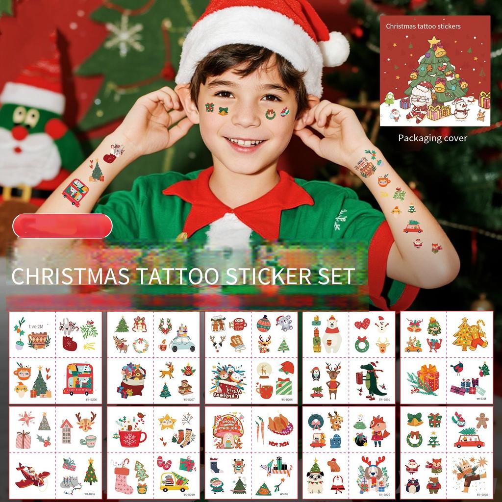 35pcs Christmas Temporary Tattoo Stickers Cartoon Santa Claus Elk Snowman Waterproof Luminous Fake Tattoos Christmas Party Props