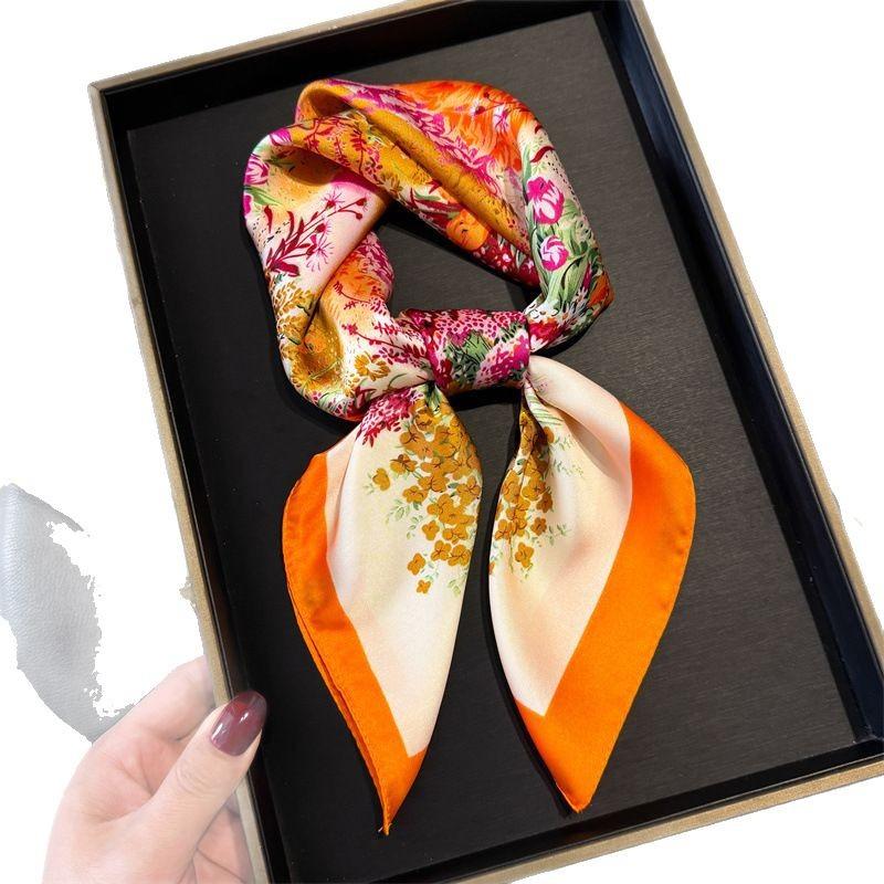 Silk scarf, headscarf, small square scarf, scarf, women's premium neck square scarf, shawl, sun protection, floral feeling, versatile color printing