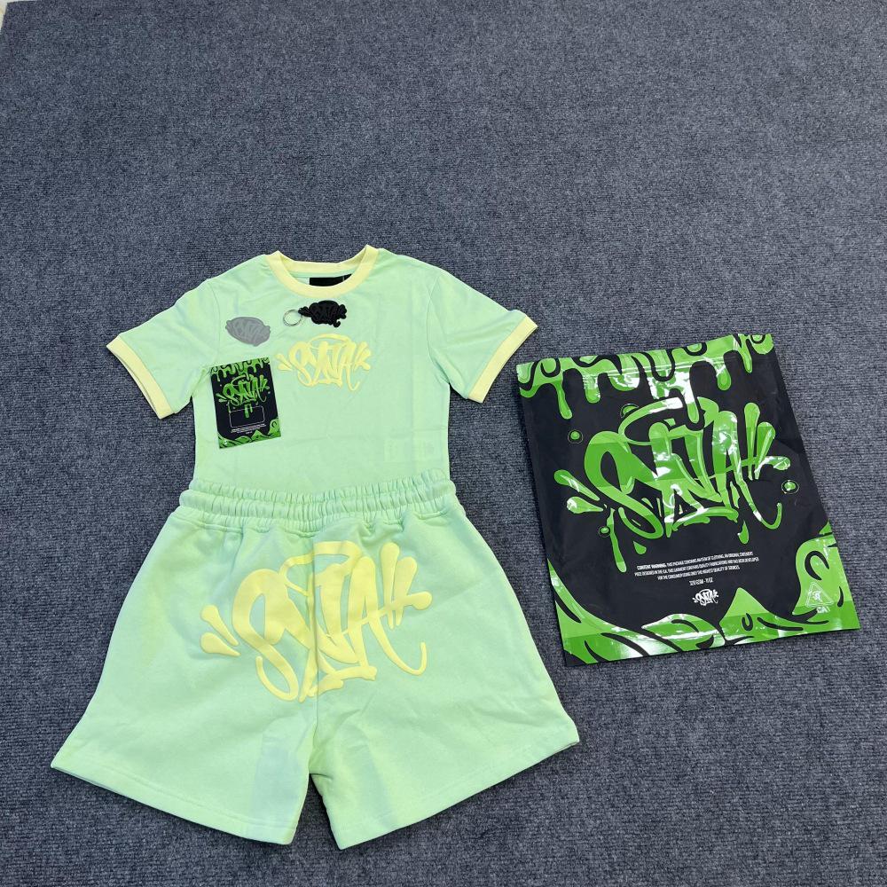 Synaword Men's Trendy American Foam Letter Print T-Shirt & Shorts Set