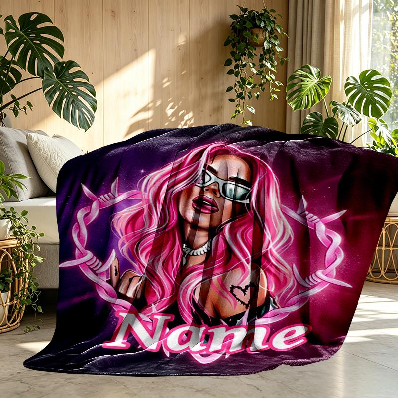 Custom Name Personalized Karol G Print Blanket, Home Decor, Bedroom, Sofa, Camping, Couch, Gifts for Birthday Christmas