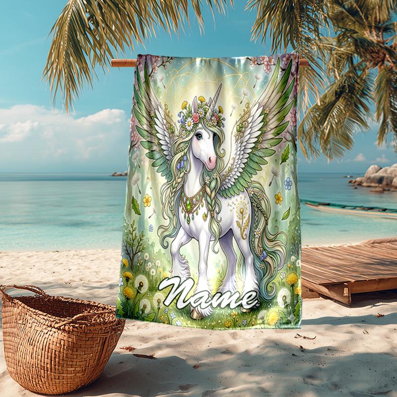 Custom Name Ultra-Soft Beach Towel with Unicorn Theme,Ideal for Pool - Camping, Diving - Perfect Travel Essential, Vibrant Beach Towel.