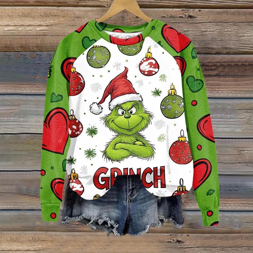 Christmas Fashion Men and Women's T-shirt Green Monster Print O-Neck Pullover Top Casual Outdoor Sweatshirt Kids T-shirt Top Clothing