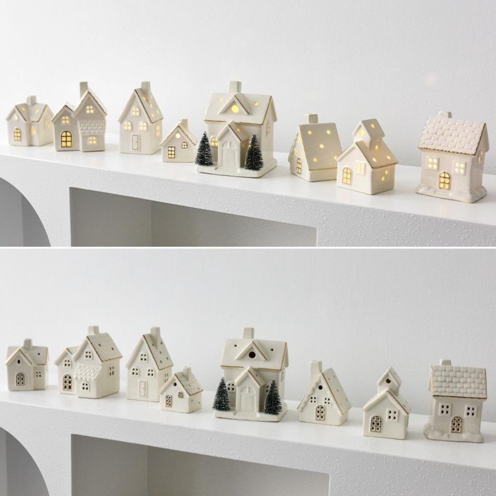Ceramic Christmas Village Houses White House Figurines New Porcelain Village House Winter Decor