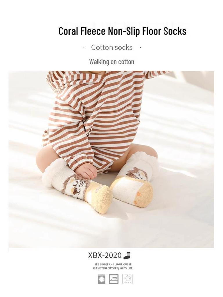Non-Slip Fleece-Lined Baby Winter Socks - Thick, Warm, and Cozy Coral Floor Socks for Children