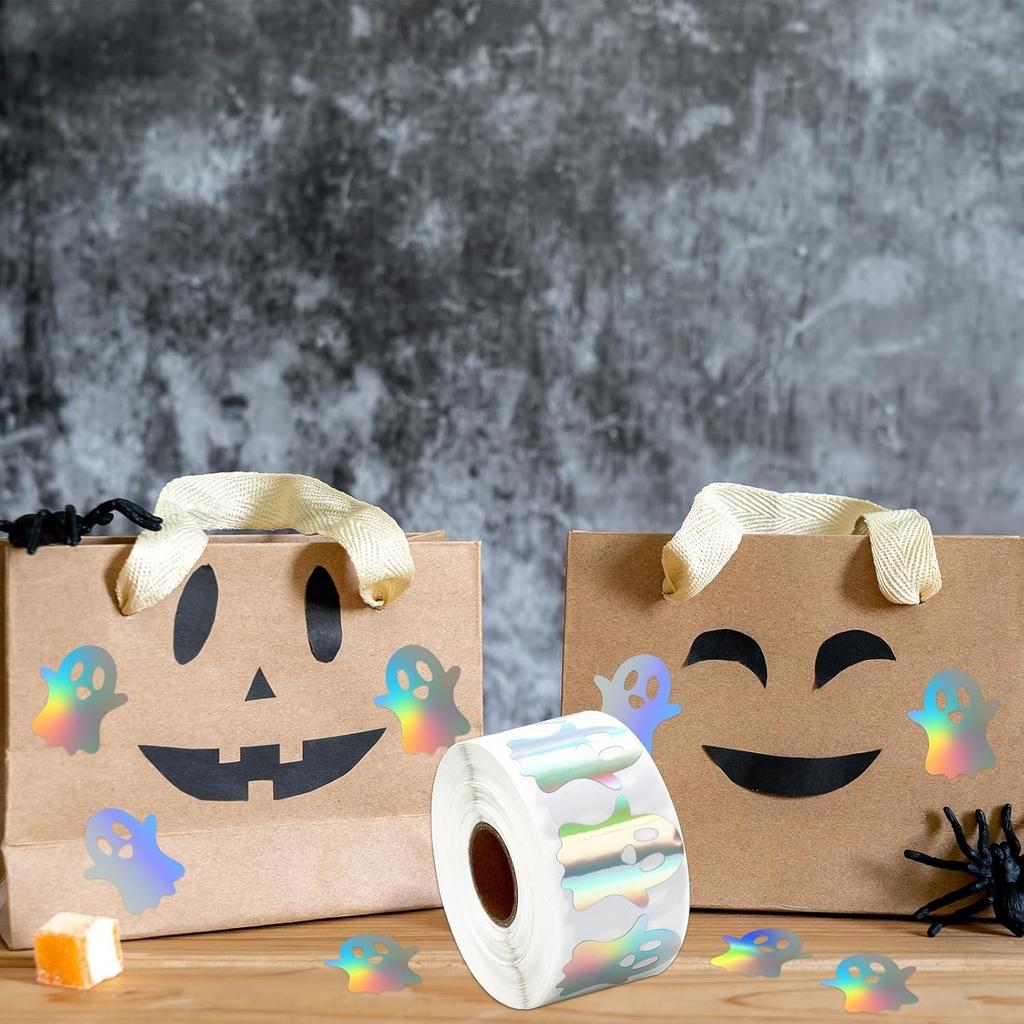 500pcs Halloween Ghost Stickers Roll Ghost Laser Stickers Decorative Self-Adhesive Paper Decals for Halloween Party Favors