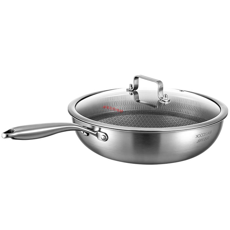 MAXCOOK 316L Stainless Steel Honeycomb Wok
