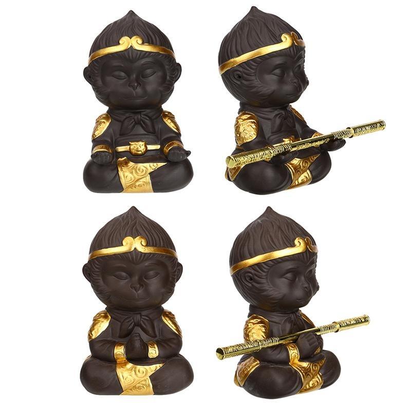 Chinese Purple Clay Kung Fu Tea Set Tea Pet Monkey King for Home Tea Tray Decoration Tea Tray Sun Wukong Statues Sculptures