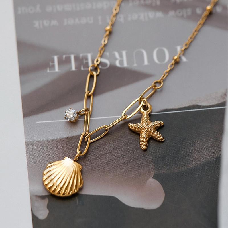 Stunning Gold And Silver Titanium Steel Starfish Shell Pendant Necklace For Women