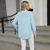 New Women's Casual Loose Long Sleeve Crew Neck Button Solid Color Shirt