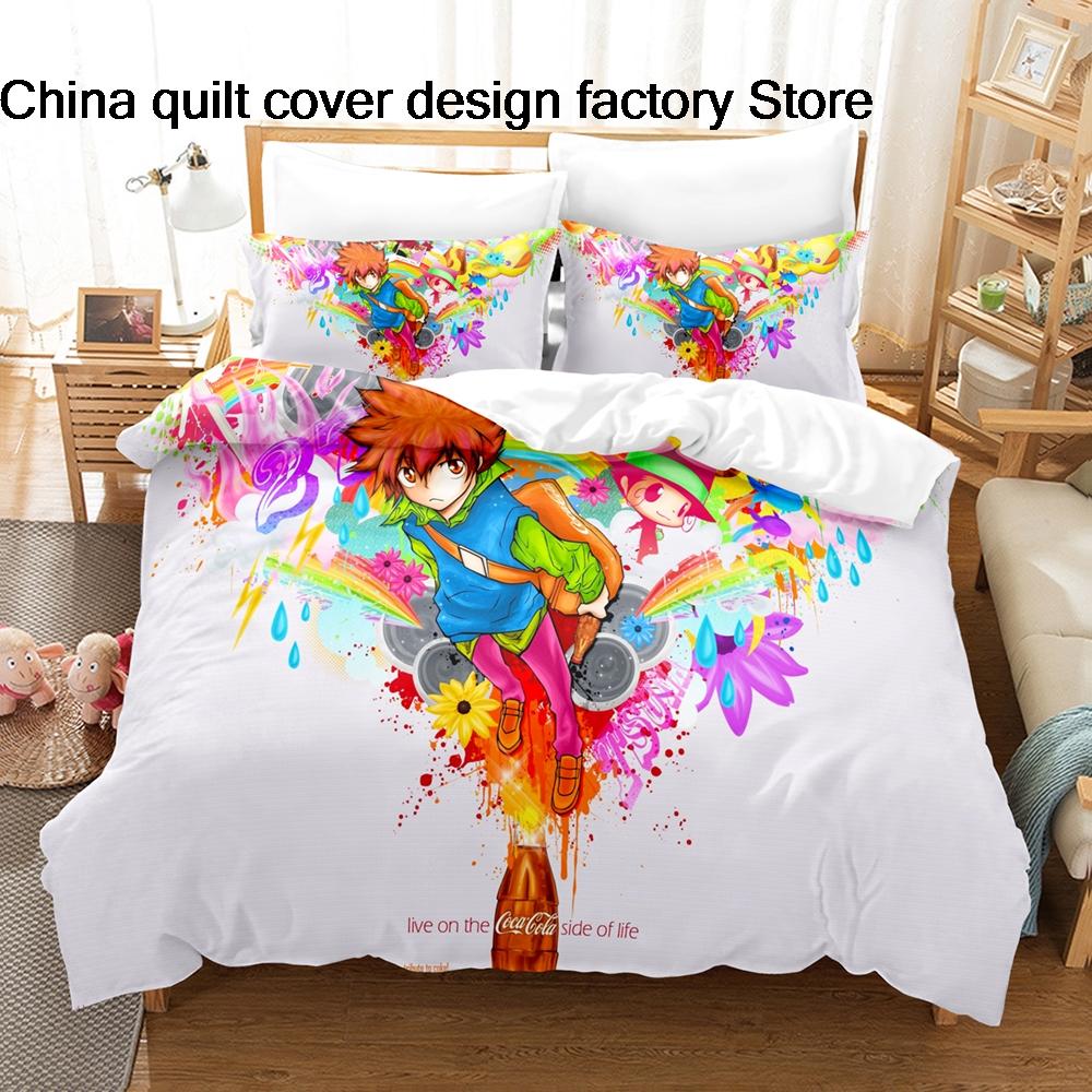 3Pcs Katekyo Hitman Reborn Anime Bedding Set 3D Print Tsunayoshi Sawada Duvet Cover Pillowcases For Teens Fans Room Decor Gift EU Single(135x200cm)