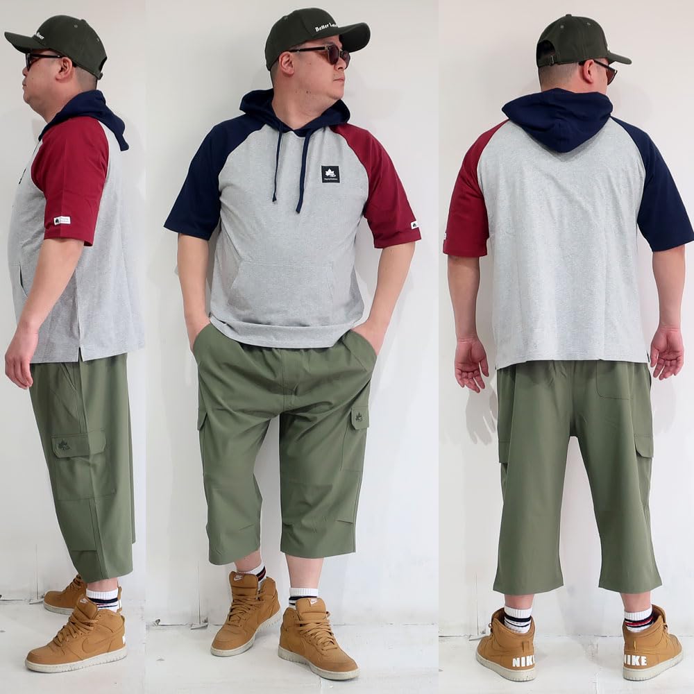 Men's Plus Size Cropped Pants, 3/4 Length, LOGOS, Sizes 3L, 4L, 5L, XXL, XXXL, XXXXL, 10001389 (JP, Alphabet, 5L, Black)