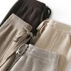 Damen Lange Hosen Elastischer Hoher Bund Weitbeinige Strickhosen mit Taschen Einfarbig Herbst Winter Warme Hosen