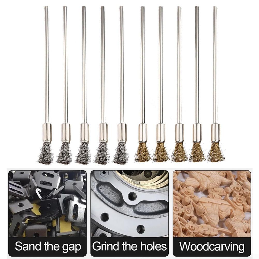 Drahtbürsten in Stiftform mit Borsten, Edelstahlbürste, Drahtendbürste