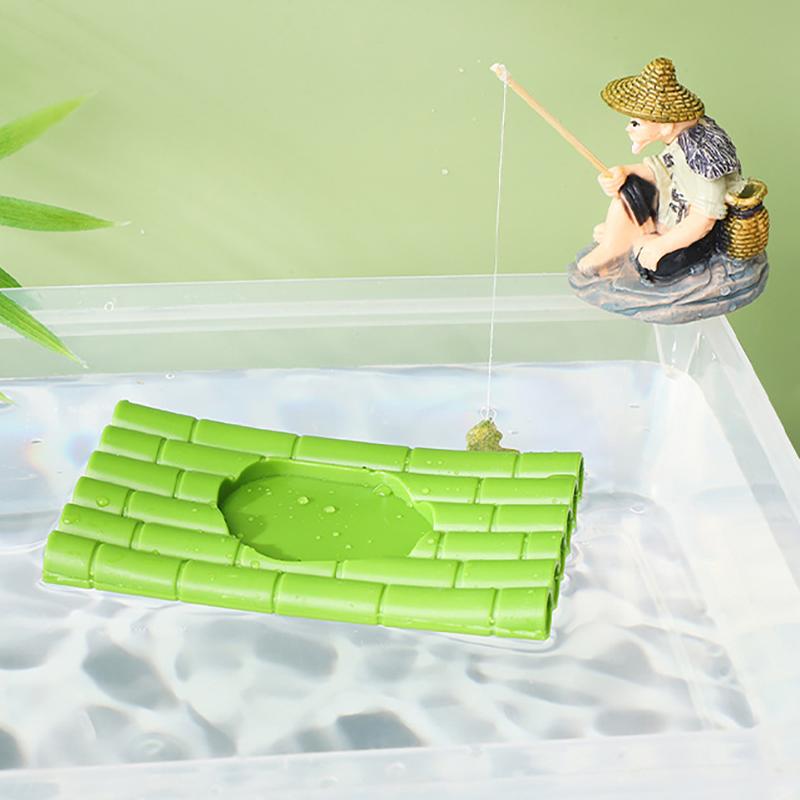 Floating Aquarium Decor Miniature Garden Decor Old Man Fishing Floating Raft Design Fish Tank Landscape Decoration
