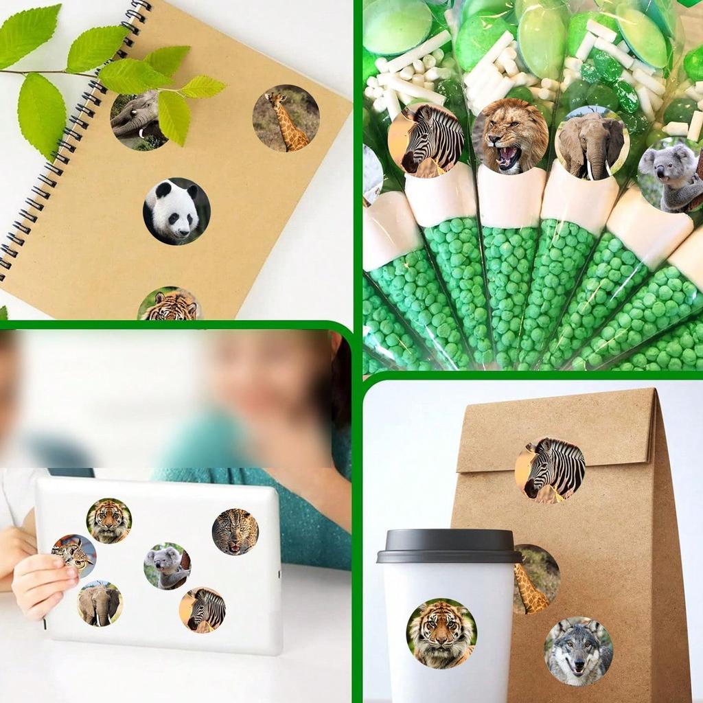 500 Pieces of Children's Animal Stickers - Circular Jungle Birthday Party Gift Decoration - for Teachers and Students' Classroom Rewards