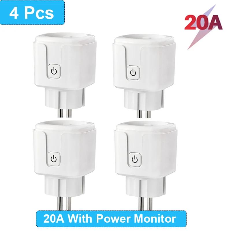 1/4PCS Smart Plug WiFi Socket EU 16A/20A Power Monitor Timing Function Tuya SmartLife APP Control Work with Alexa Google Home