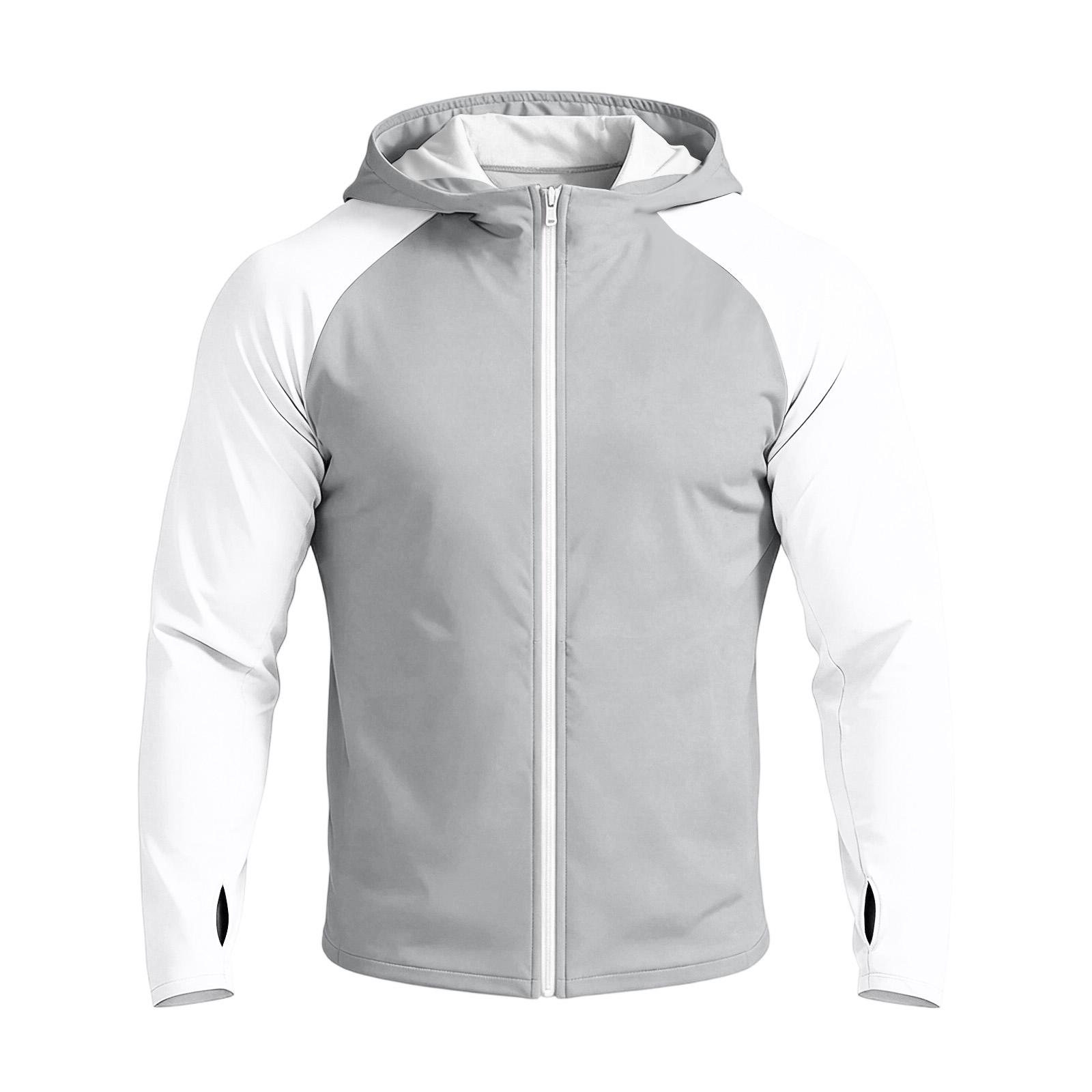 Men s Casual Hooded Long Sleeve Sun Jacket - Two-Tone Lightweight Outdoor Coat XXL