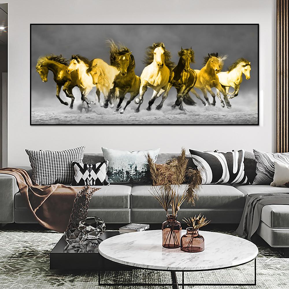 

Восемь бегущих золотых лошадей, холст, картина с животными, художественные постеры и принты, настенные художественные фотографии для гостиной, украшения дома