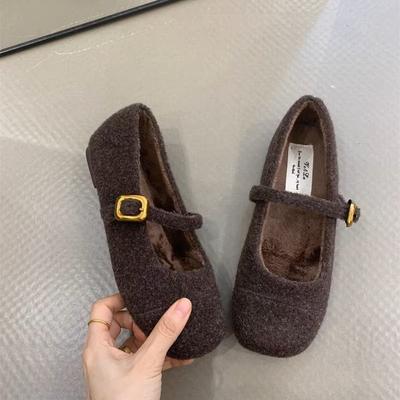 2025 Designer Frauen Pelz Mary Jane Schuhe Mode Flache Weiche Sohle Schuhe Frühling Herbst Damen Komfort Outdoor Lazy Flats