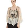 Mesh Sequin Tassel Shawl Evening Gown Strapless Wedding Dress with Elegant Beaded Cape Cover-up