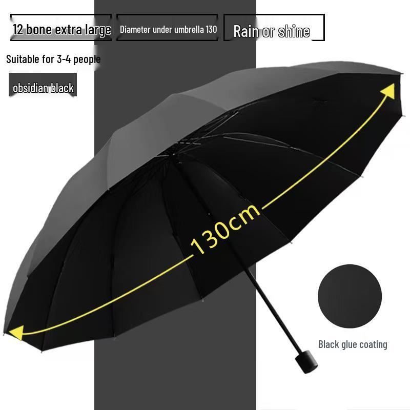 Extra Large Dual-Use Umbrella for Men and Women: Manual Three-Fold Design with Reinforced Black Glue for Rain or Shine Protection.