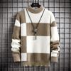 Brand Clothing Warm Autumn Winter Sweaters Men Casual Patchwork Color Knitted Pullovers Male Plaid Round Neck Sweater Man