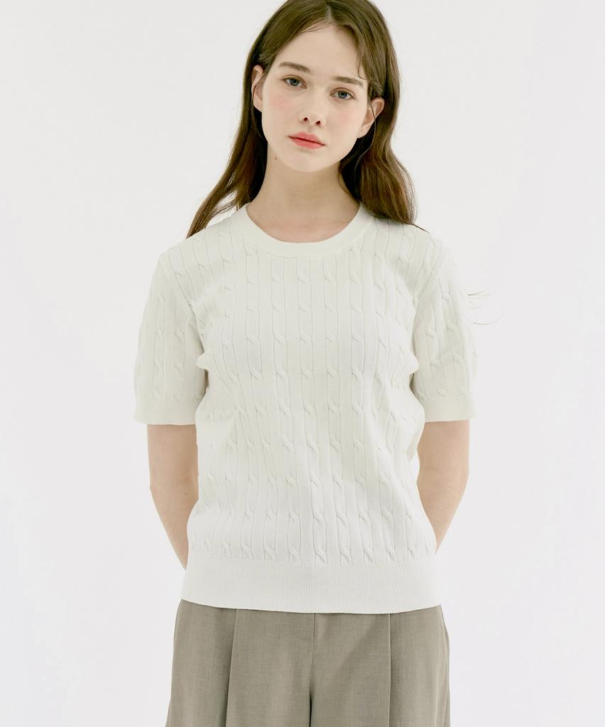 210EDIT Unisex Cable Round Neck Cool Knit [Cream]_Zf2Sw070