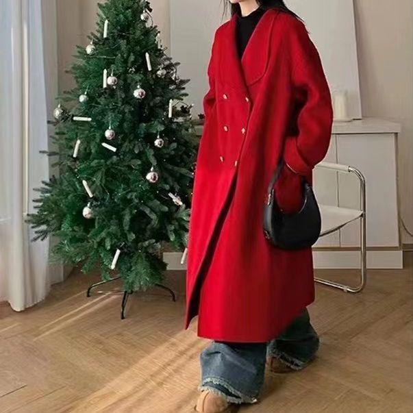 

Пальто двубортное осенне-зимнее двухстороннее шерстяное пальто женское шерстяное пальто средней длины свободного покроя M