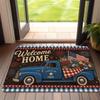 1pc, 2D Flat Printing, Welcome HOME American Vintage Pickup Truck Entrance Door Mat, Non-Slip Machine Washable Easy Clean Polyester Carpet, Suitable F