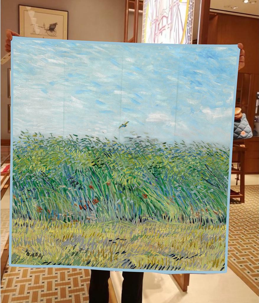 Silk Scarf Women Wheat Field Print Square Scarves Head Echarpe Silk Foulards Femme Wraps Beach Shawls Bandana Lady Hijabs 90Cm