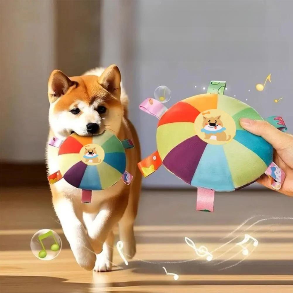 Dog Sounding Plush Toy Bell Cartoon Flying Disc Toy Small Dog Teeth Grinding Toy Wear-resistant Bite-resistant Puppy Pet Product