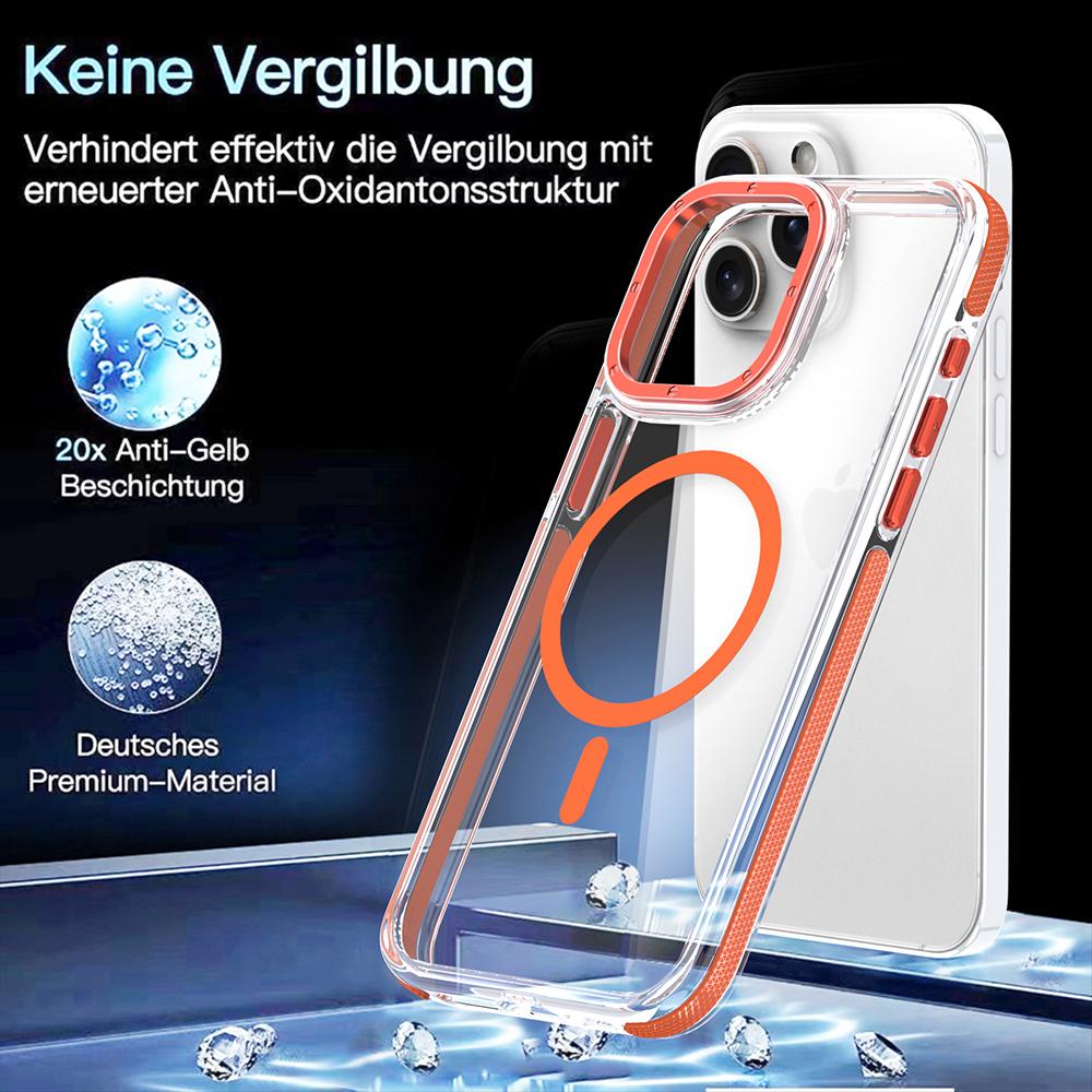 Für iPhone 15 14 13 12 11 Plus Pro Max Hülle Farbiger Rand Magnetische Magsafe Kabellose Ladeabdeckung Transparente Hülle Sturzsicher Fundas