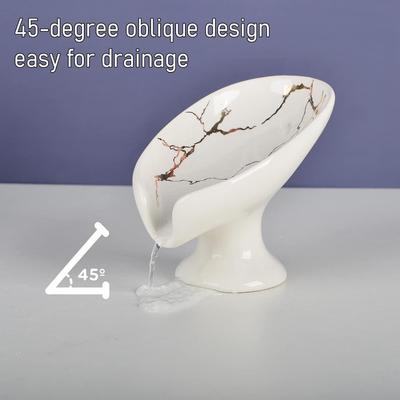 1 pièce Porte-savon en céramique blanc marbré avec design auto-drainant - Accessoire de salle de bain en forme de feuille pour un nettoyage facile