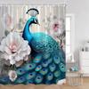 Peacock Shower Curtain Modern Oil Paniting Animals Flowers Plants Floral Bathroom Decor Elegant Fabric Bath Curtains with Hooks