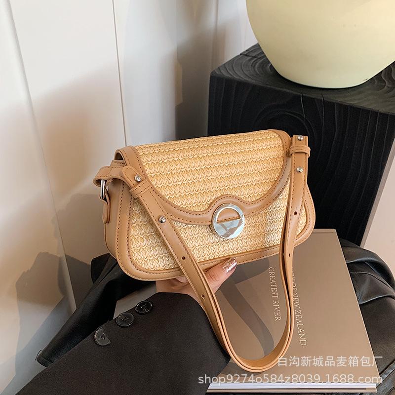 Internet celebrity explosion contrasting color armpit small bag women 2025 new niche design woven bag crossbody small square bag