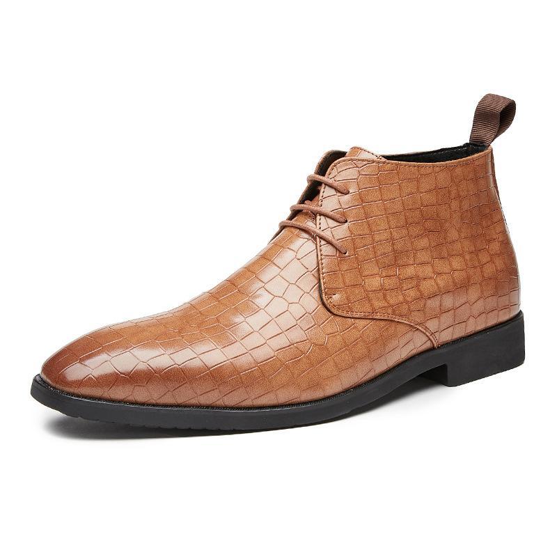 

Plaid Leather Boots Men s Large Size 38-48 High Top Martin Boots Men s 2025 Spring and Autumn Men s Business Leather Shoes 48 жовтий