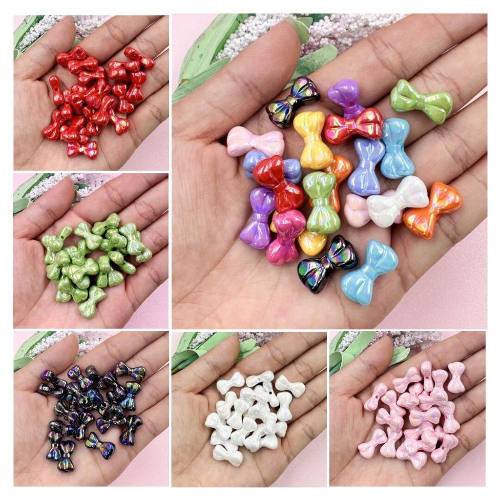 DIY Beading Material Necklace Key Chain Making Fashion 9.7*17.9mm Small Bow Beads for Bracelet Acrylic Dazzle Pendant 20pcs  Beads