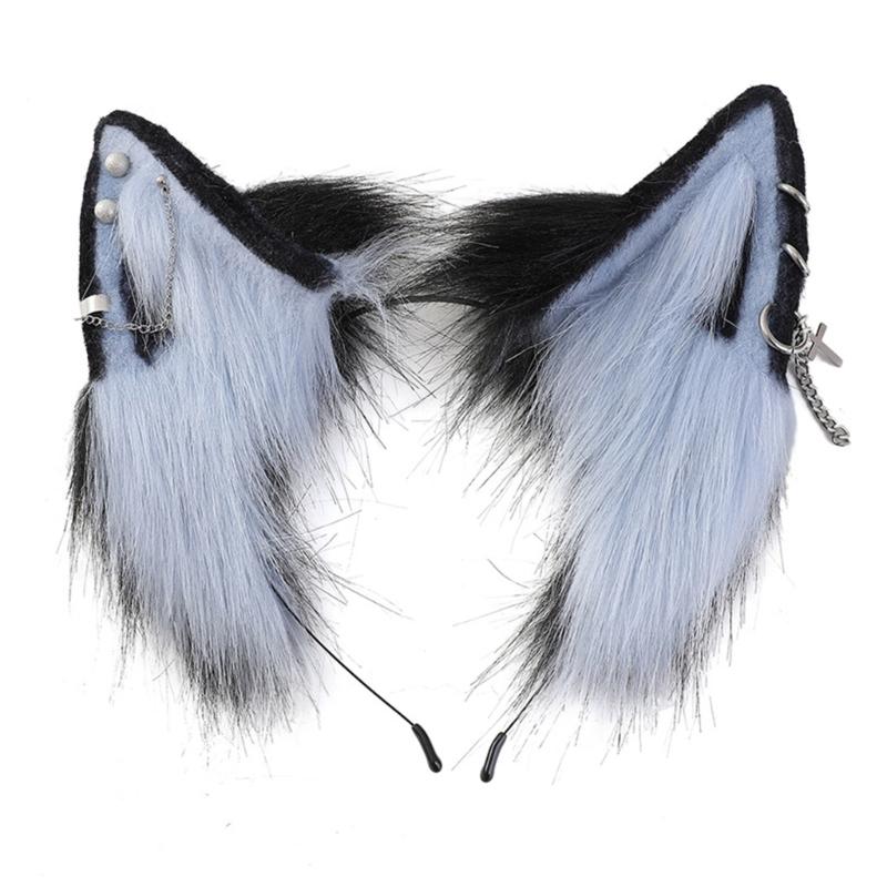 Cartoon Foxes Cat Ear Shape Hair Hoop with Alloy Earring Decor Hair Holder Cosplay Party Headwear for Teenagers Adult