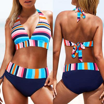 New Swimsuit Striped Print Split Sexy Bikini Swimsuit Women