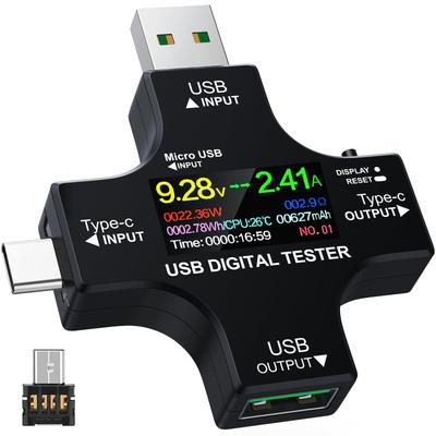 YEREADW USB Meter Tester with IPS Color Digital LCD and 8A Black Screen, Type-C Voltage/Current Checker, 3.60-32.0V, 0-8A, Capabilities,
