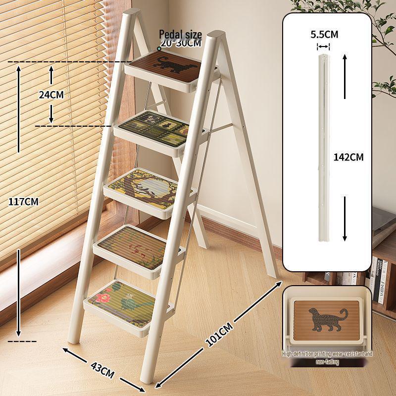 Multi-Functional Chinese-Style Folding A-Frame Ladder with Retro Flower Stand