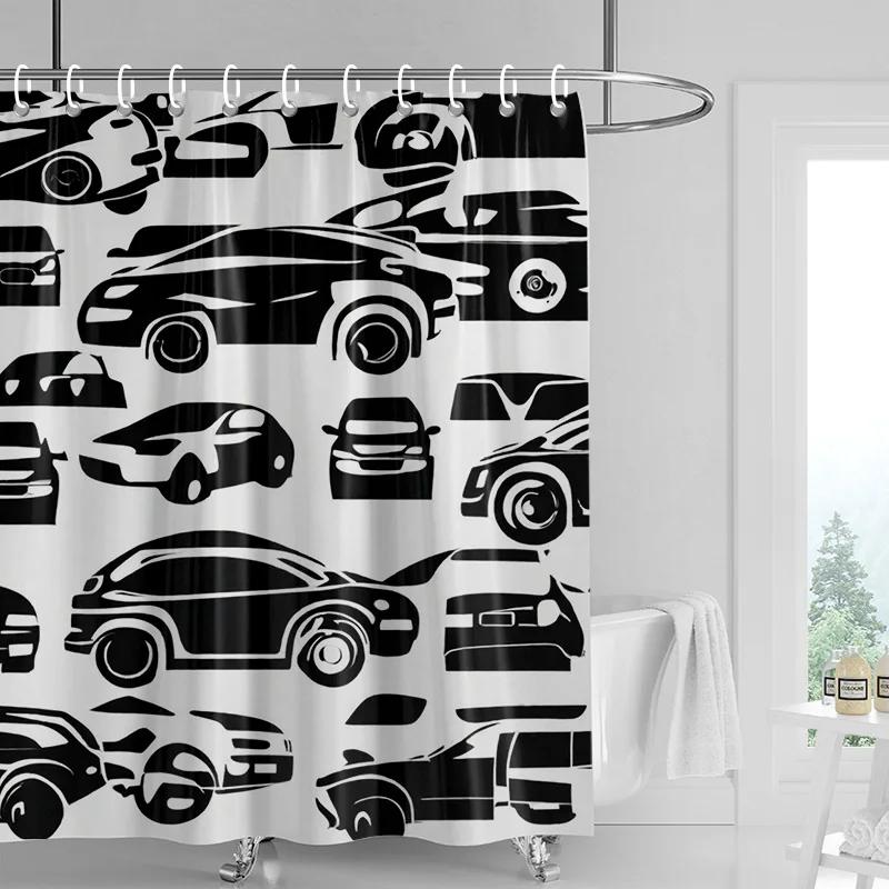 Tenda da Doccia con Motivo Auto Tenda Impermeabile per Separazione Bagno Ganci per Tenda da Doccia per Bagno