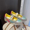 2025 New Spring and Summer Leather Mesh Color Matching Flat-soled Single Shoes Women's Round Head and One Pedal Casual Mary Jane Shoes Women