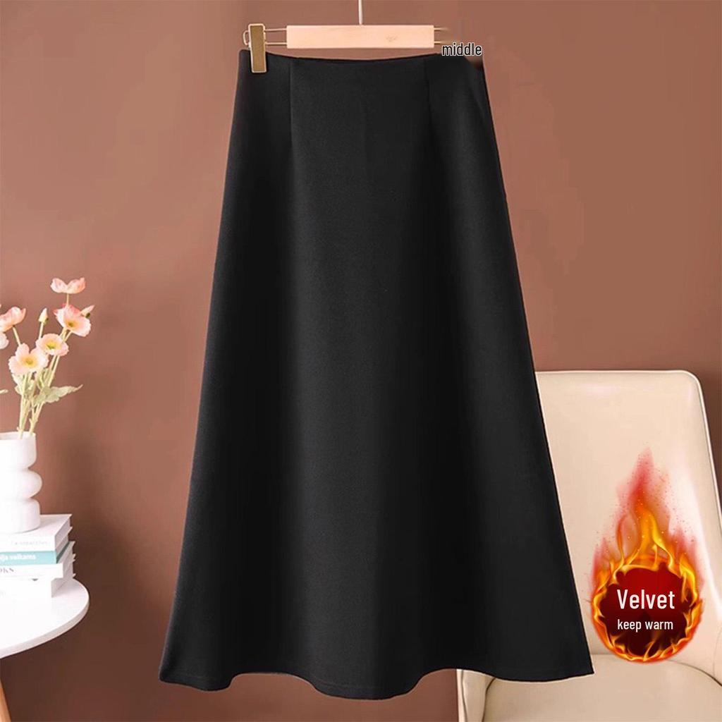 Women's Fashionable Woolen A-line Long Skirt - Autumn/Winter 2026, Elegant Velvet, Beautiful Temperament Umbrella Design.