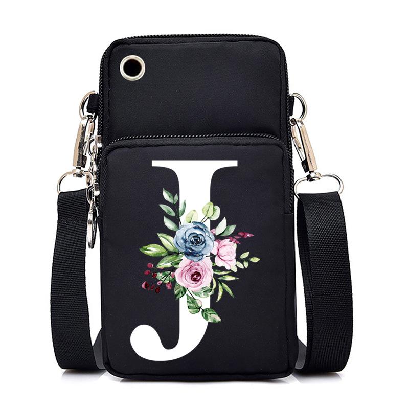 New Letter-printed Black Oblique Span Bag, Mobile Phone Bag, Light To Carry, Vertical Length and Width Change Bag