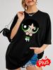 Taglia europea, T-shirt Grafica THE POWERPUFF da Donna, Maglietta Casual a Maniche Corte con Girocollo, Lavabile in Lavatrice