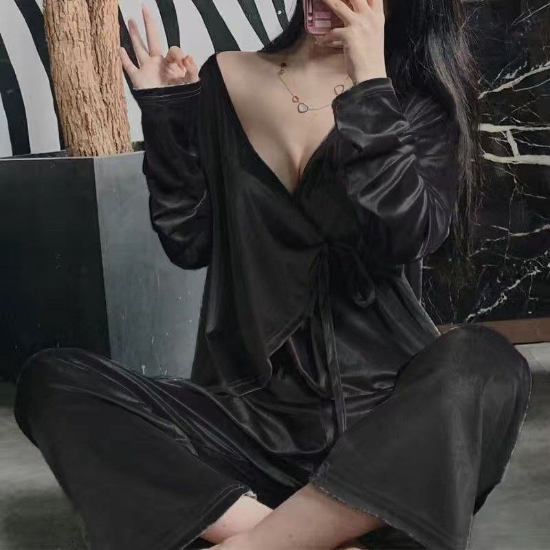 

Осенняя бархатная пижама, велюровая женская пижама, комплект из двух предметов, кардиган с длинным рукавом и брючный костюм, свободная повседневная домашняя одежда, одежда для отдыха M