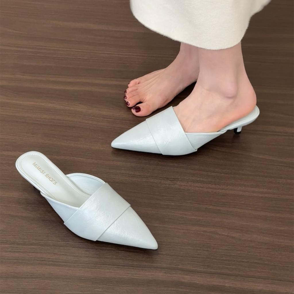 French bag head half slippers women's shoes wear 2025 new autumn skirt temperament pointed high heels single shoes