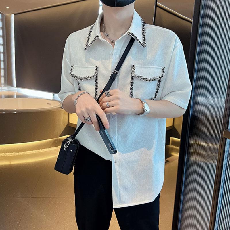 Fashion Spliced Polo-Neck Shirts Men's Clothing Casual Short Sleeve Summer New Basic Solid Color Korean Single-breasted Shirts